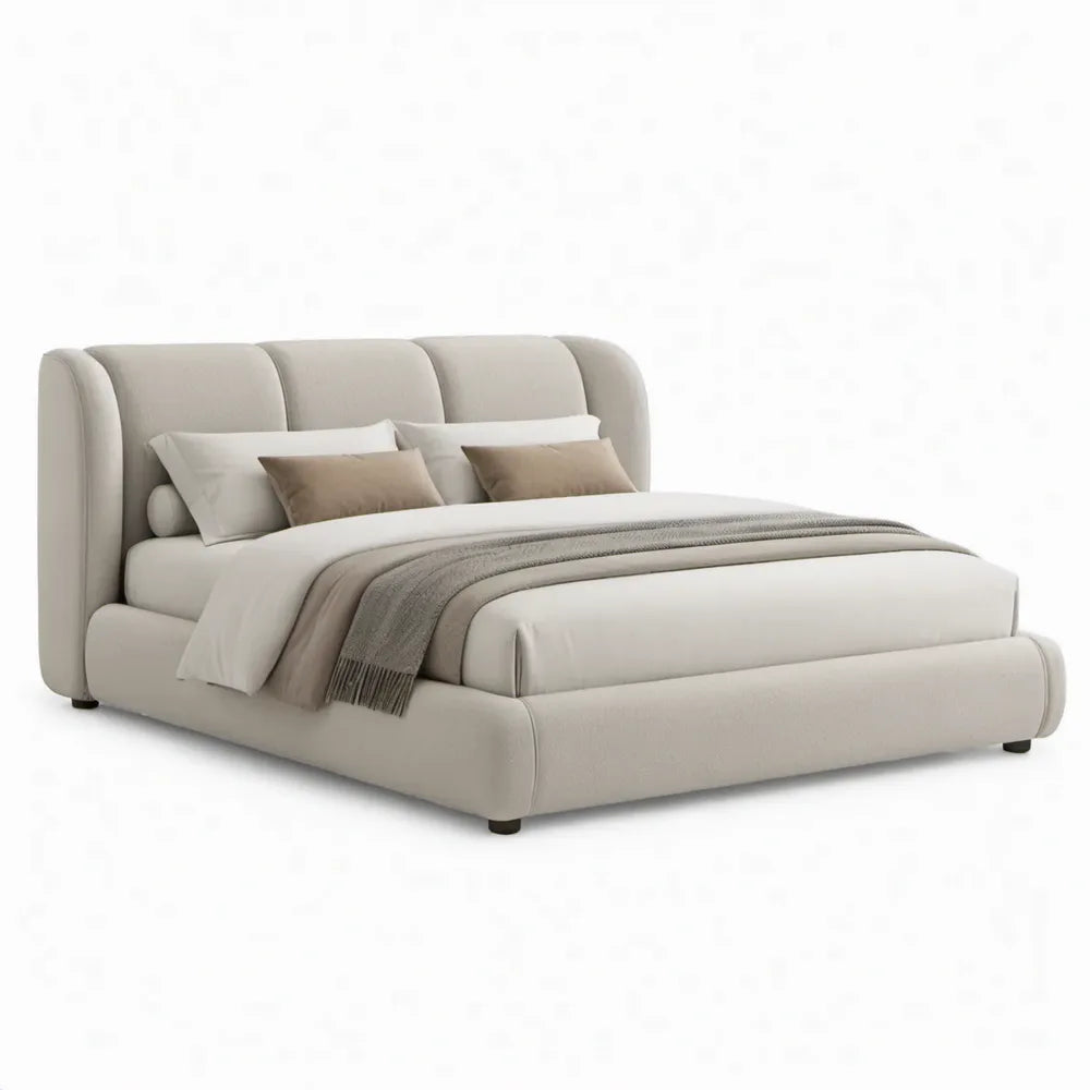 Gestoffeerd tweepersoonsbed 160 x 200 cm crème met afgerond hoofdbord