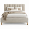Gestoffeerd tweepersoonsbed 160 x 200 cm Beige met bouclé bekleding