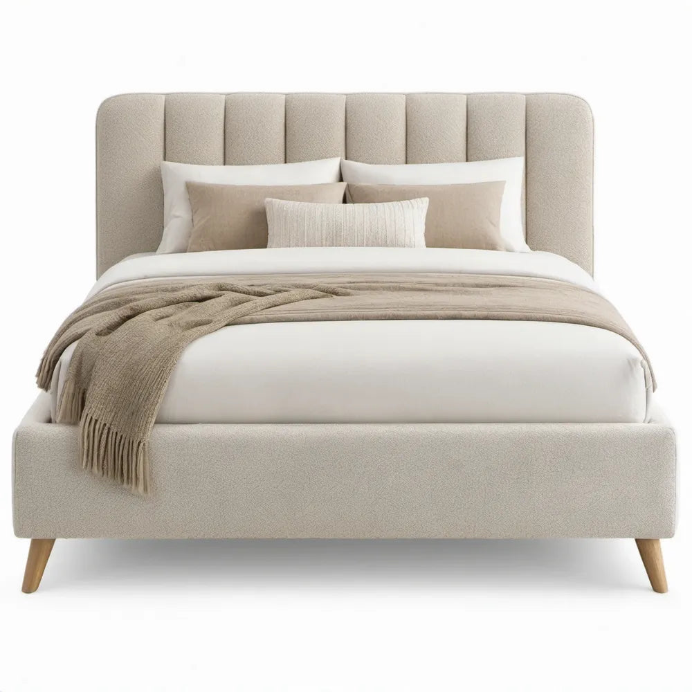 Gestoffeerd tweepersoonsbed 160 x 200 cm Beige met bouclé bekleding