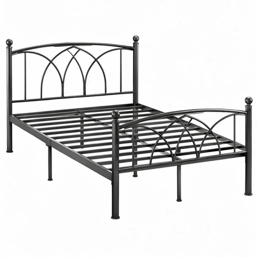 Metalen bedframe 140 x 200 cm met lattenbodem en gebogen hoofdbord - Zwart