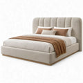 Gestoffeerd bed met hoog hoofdbord 180 x 200 cm lichtbeige/bruin