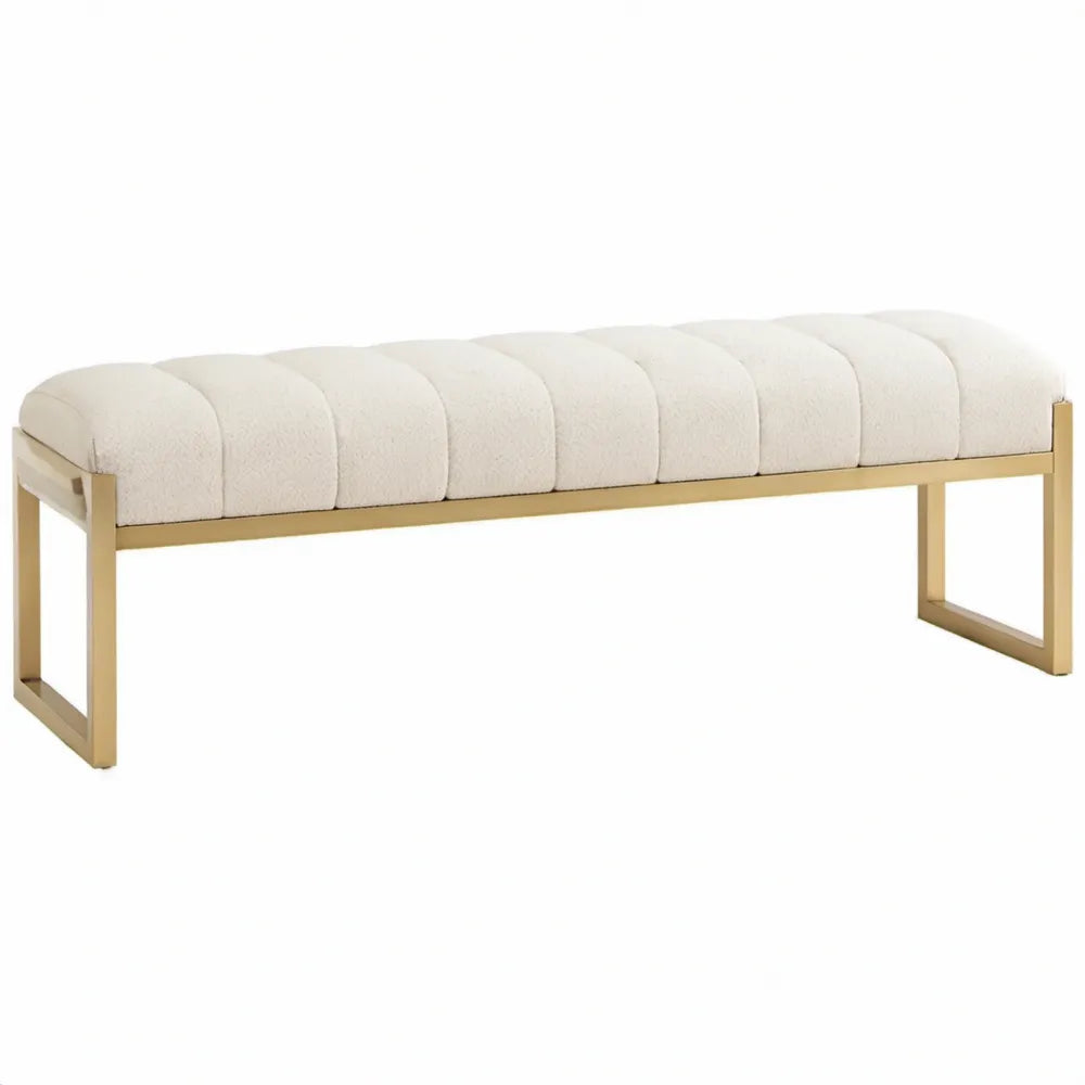 Gestoffeerde bedbank 120 x 40 x 45 cm crème bouclé met goudkleurig stalen frame