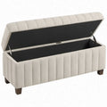 Beige opbergbank met klep van polyesterfluweel, 110 x 40 x 45 cm