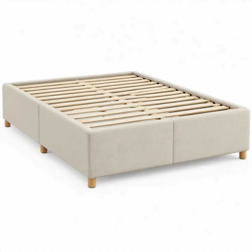 Gestoffeerd tweepersoonsbed met lattenbodem 160 x 200 cm – Crème