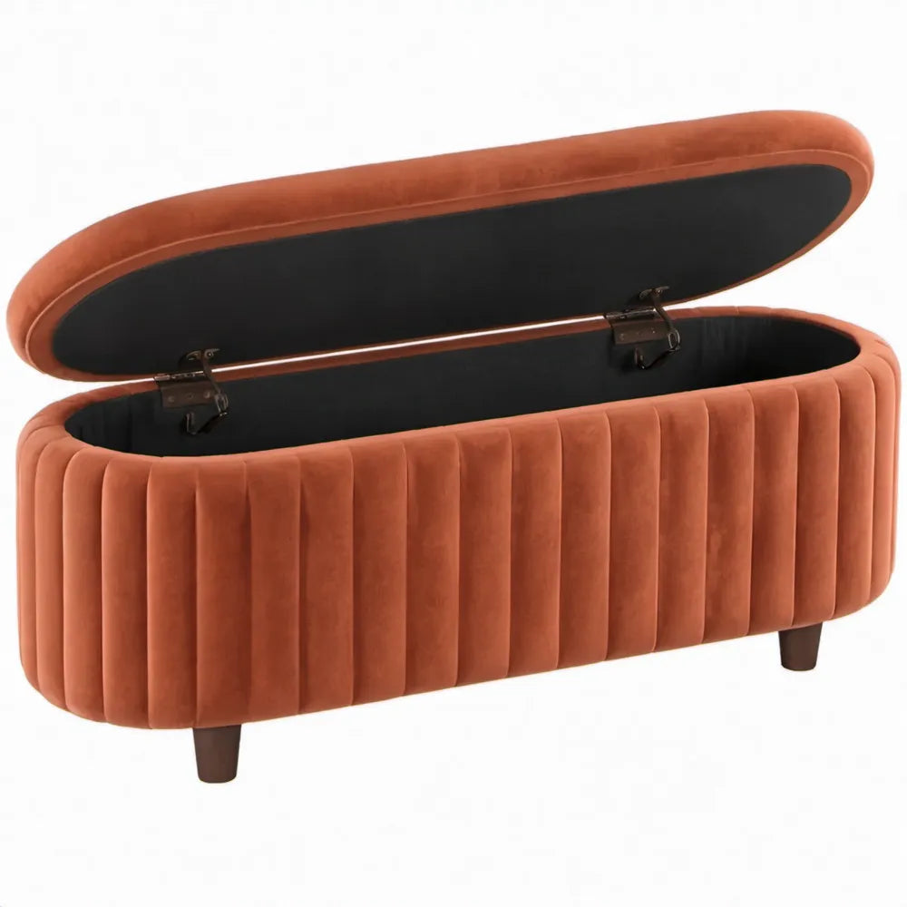 Ovale opbergbank met deksel 120 x 45 x 45 cm Terracotta polyesterfluweel