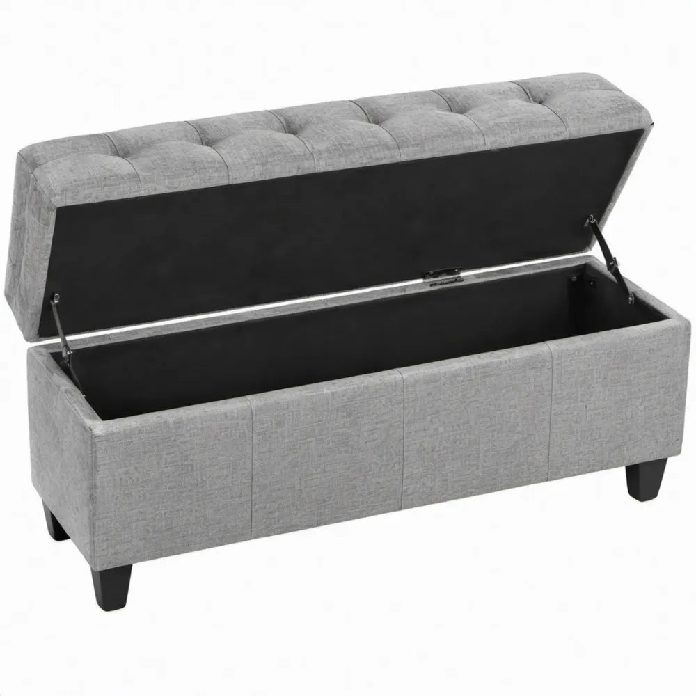Gestoffeerde bank met opklapbaar deksel en opbergruimte 120 x 40 x 45 cm Grijs/Zwart
