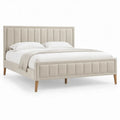 Beige gestoffeerd tweepersoonsbed met verticale stiknaden, 160 x 200 cm