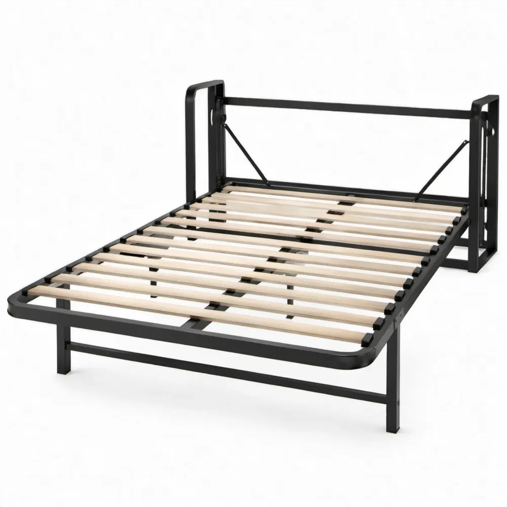 Bedframe met lattenbodem 140 x 200 cm - Zwart staal en naturel populierenmultiplex