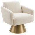 Draaifauteuil met armleuningen, crèmekleurige bouclé bekleding en goudkleurige voet, 75 x 78 x 76 cm